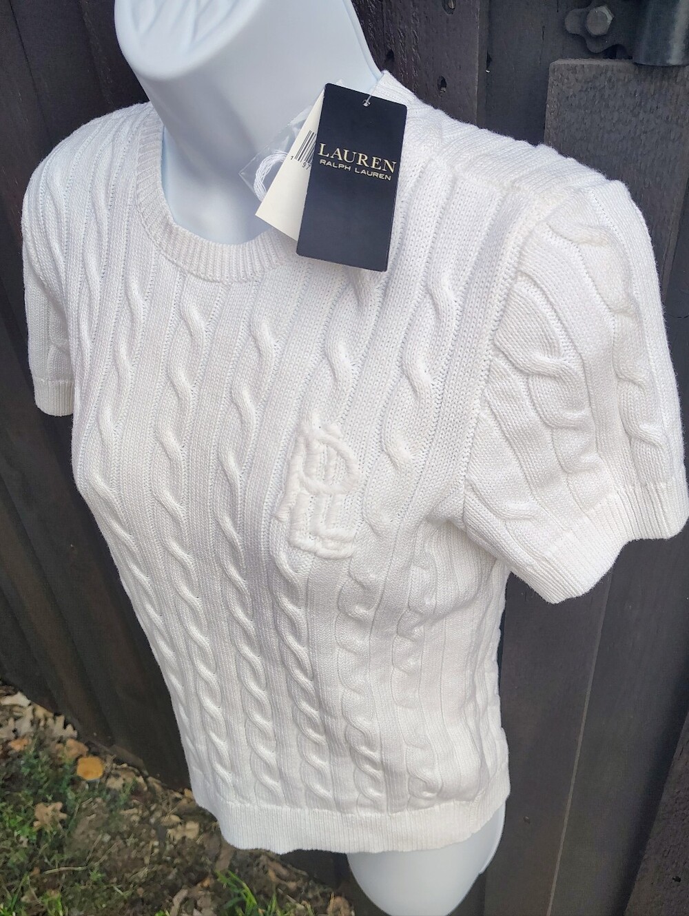 Lauren Ralph Lauren White Cable-Knit Short-Sleeve Sweater